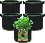 Offcup 5 x 20 L augalų mai&scaron;ai i&scaron; neaustinės medžiagos, 5 galonų mai&scaron;as bulvėms su rankenomis, augalų mai&scaron;ai, medžiaginis vazonas pomidorams, skirtas balkonui, terasai, &scaron;iltnamiui, sodui