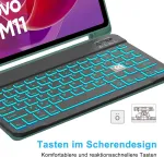 Sengbirch dėklas su klaviatūra, skirtas Lenovo Tab M11 11 colių 2024 (tb330fu/tb330xu) - Qwertz vokiečių 7 spalvų ap&scaron;viesta nuimama belaidė Bluetooth klaviatūra, skirta Lenovo Tab M11 2024, tamsiai žalia