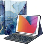 Fintie dėklas su klaviatūra, skirtas ipad 9/8/7 kartai (10,2 colio, 2021/2020/2019), ap&scaron;viesta magnetinė nuimama klaviatūra su apsauginiu dėklu, voki&scaron;kas Qwertz i&scaron;dėstymas, ocean marble