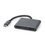 Nedis USB-C&trade; Adapteris USB 3.2 Gen 1 | USB-C&trade; Stecker | 2x HDMI&trade; | | 4K@30Hz | 0.10 m | Rund | Vernickelt | PVC | Juodas | Box