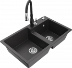Granitinė virtuvinė plautuvė Mexen Tomas su mai&scaron;ytuvu ir sifonu, Juodas granite+Juodas