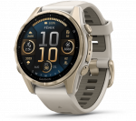 I&scaron;manusis laikrodis Garmin Fenix 8 &ndash; 43 mm, AMOLED Sapphire, &Scaron;viesaus aukso ir rūko pilkos / tamsios smiltainio spalvos silikoninis dirželis