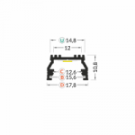 LED juostos profilis UNI12, juodai anoduotas, 3m