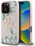 Originalus Dėklas GUESS Grained Roses Big 4G logo skirtas Apple iPhone 16 Pro Max rožinės spalvos