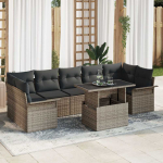 Lauko baldų komplektas Sodo Sofų Rinkinys su pagalve 8 pcs Pilka Poli ratanas