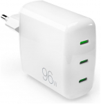 Sieninis įkroviklis GaN, 3xUSB-C jungtys, 96W, gamintojas Puro Baltas