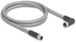 Delock M12 Kabelis L-kodiert 5 Pin Stecker gerade zu Buchse rechts gewinkelt PUR schleppkettentauglich 5 m grau