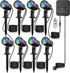 MEIKEE lauko RGB LED sodo &scaron;viestuvas su nuotolinio valdymo pultu, IP66, 8 žibintai, 10 spalvų, 30 režimų SP01RB