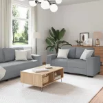 Sofa Dviejų dalių sofos komplektas su pagalvėlėmis, &scaron;viesiai pilkas audinys