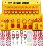 Saugos užrakinimo (Lockout/Tagout) rinkinys. 58 vnt.. su stotele 55.8x39.3 cm