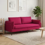 3-Vietis Sofa 3 vietos Vyno raudona 222 x 81 x 89 cm Aksomas