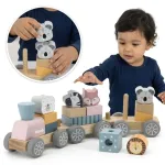 Viga Toys Medinis traukinukas Viga, su blokeliais