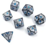 Dollatek metalinių kauliukų rinkinys drakono ra&scaron;tu, skirtas dungeon and dragon dnd kauliukų žaidimui (su juodu mai&scaron;eliu) - pilkas