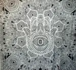 Tradicinis didelis Jaipur Hamsa rankos gobelenas, Fatima rankos sienų dekoracija, Indijos bendrabutis, kambario dekoracija, Hippie Bohemian sėkmės sienų dekoras, 88 x 95 colių