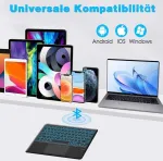 Bluetooth klaviatūra su jutikliniu kilimėliu, belaidė bluetooth klaviatūra plan&scaron;etiniam kompiuteriui ipad, suderinama su android/ios/windows, qwertz voki&scaron;kas i&scaron;dėstymas, belaidė klaviatūra su 7 spalvomis, ap&scaron;viesta usb-c