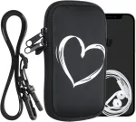 Kwmobile telefono dėklas i&scaron;maniesiems telefonams M - 5.5 colio - neopreno telefono dėklas balta juoda - telefono dėklas su grandinėle 15.2 x 8.3 cm vidiniai matmenys - Heart