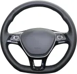 Mewant juodos dirbtinės odos automobilio vairo apdangalas siuvimui rankomis, skirtas Golf 7 Mk7 Polo B8 Tiguan odiniam vairui