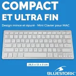 Bluestork &ndash; belaidė bluetooth klaviatūra kompiuteriui, suderinama su windows 11, 10, 8 ir mac os &ndash; mini klaviatūra pc/mac french azerty, kompakti&scaron;ka, itin plona, lengva, tyli &ndash; nauja 2024 (balta)