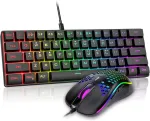 Klaviatūra Redthunder 60% rgb laidinė žaidimų klaviatūros ir pelės rinkinys, 62 klavi&scaron;ai, de i&scaron;dėstymas, 7200 dpi itin kompakti&scaron;ka mini pelė, optinė ergonomi&scaron;ka žaidimų pelė su 6 mygtukais, skirta pc, mac, ps5, XBOX žaidėjams