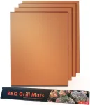 Grilio kilimėlis, daugkartinio naudojimo nelipnios dangos bbq grilio kilimėliai iki 260 &deg;c anglies dujiniam griliui elektriniam griliui ir orkaitei mėsai daržovėms jūros gėrybėms kiau&scaron;iniams kepti 4 vnt vario