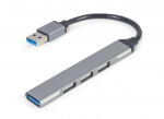 GEMBIRD 4-port USB HUB USB3 x 1 port USB2 x 3 jungtys sidabrinis