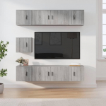 TV staliukas TV spintelių komplektas, 7 dalių, pilkas ąžuolo, mediena