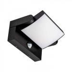 V-tac 17W LED sieninis lauko &scaron;viestuvas, juodas, 3000K, IP65, su judesio davikliu