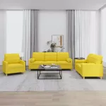 Sofa Sofos komplektas su pagalvėmis, 3 dalių, geltonas, audinys