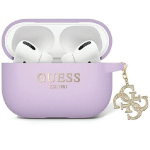 Dėklas Guess Liquid Silicone Glitter Triangle Charm - AirPods Pro 2 Case (violetinė)