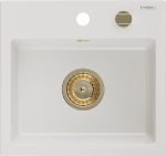 Granitinė virtuvinė plautuvė Mexen Milo su sifonu, Baltas+Gold, 435 x 410 mm