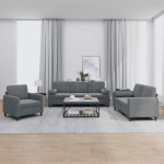 Sofa Sofos komplektas su pagalvėmis, 3 dalių, pilkas, aksomas