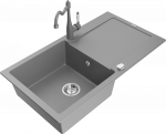 Granitinė virtuvinė plautuvė Mexen Leo su mai&scaron;ytuvu ir sifonu, Pilkas