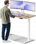 Elektrinis Reguliuojamo: Auk&scaron;čio stalas Desktronic HomeOne Bambukas/Baltas, 140x70cm, Dvigubas motoras, USB ir USB-C įkrovimo lizdai