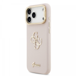 Guess PU Grained 4G Logo Stand Camera Frame dėklas skirtas Apple iPhone 17 Pro Max rožinės spalvos