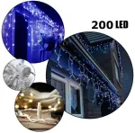 Happy People 200 LED 8 metrai lempučių lauko girlianda varvekliai su baltu laidu, &scaron;altai baltos spalvos flash KK-1