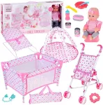 Jokomisiada Deluxe Baby Doll Set with Stroller, Crib, Play Mat and Accessories &ndash; 17 pcs ZA5916