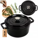 Bez Marki Puodas ŻELIWNY 4L EMALIOWANY Z POKRYWKĄ JUODA GAZ INDUKCJA Orkaitė 24CM