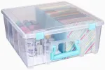 Artbin 6990sa Super Satchel Double Deep dėžutė su nuimamais skirtukais, didelė ne&scaron;iojama meno ir amatų laikymo dėžė su rankena, permatoma / aqua mist