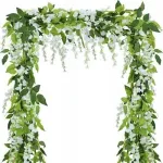 Dirbtinė gebenė, wisterijos girlianda, auksinis gaubtas 190 cm x 2 vnt. - Balta