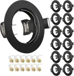 Tofisr įleidžiamas prožektorius Gu10 rinkinys, apvalus matinis juodas montavimo rėmas, skylės skersmuo 55 mm - 70 mm, su Gu10 lizdu Led arba halogeninėms (50 mm) lemputėms, 12 vnt.