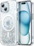 Jetech Glitter dėklas, skirtas iphone 15 6.1 colio, suderinamas su magsafe, skaidrus mielas blizgučiai moterims ir mergaitėms, blizgus smūgiams atsparus magnetinis telefono dėklas (skaidrus)
