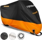 Favoto vandeniui atsparus motociklo uždangalas, brezentas, skirtas laukui, garažui, neperpučiamas motorolerio uždangalas, xxl, su 2 dirželių sagtis, juodas/oranžinis, 245 x 105 x 125 cm, patobulinta versija