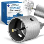 Effektwerk karūninis grąžtas 82 mm skersmens skylės pjūklų rinkinys betonui, plytoms ir akmens mūrui, apvalus tu&scaron;čiaviduris grąžtas su karbido centriniu grąžtu ir sds plus kotu