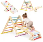 Medinė žaidimų aik&scaron;telė vaikams, Montessori laipiojimo rinkinys su kopėčiomis ir balansavimo sija LUNA ECOTOYS