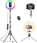 Led žiedinė lempa su trikoju mobiliajam telefonui 10 colių - 40 rgb režimų pritemdoma asmenukių lempos žiedinė lempa žiedinė lempa - mobiliojo telefono trikojo laikiklis su lempa i&scaron;maniojo telefono kamerai youtube vlog