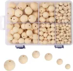 Suwineo 320 vienetų 10 mm 12 mm 14 mm 18 mm 20 mm 24 mm natūralūs mediniai rutuliukai su skylute, apvalūs mediniai karoliukai rankdarbiams, skirtiems "pasidaryk pats" dekoracijoms