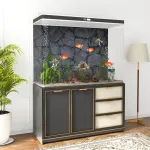 Mirrorang akvariumo fonas, tamsiai pilkas akmens akvariumo plakatas, uolėtas terariumo fonas, vinilo fonas, 120 x 61 cm