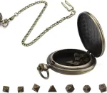 Kzxcvs mini dnd kauliukų rinkinys su bronziniu, glotniu ki&scaron;eninio laikrodžio dėklu, 7 dalių poliedrinių metalinių d&d kauliukų rinkinys, d&d dovanos su vaidmenų žaidimo priedais