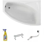 Kampinė akrilinė vonia Polimat Frida 140x80 de&scaron;ininė, sifonas-automatas chromas