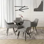 Mebel Elite Valgomojo stalo ir 4 kėdžių komplektas LUKAS ir EDRICK, 100&ndash;250 cm, juodas ir pilkas
